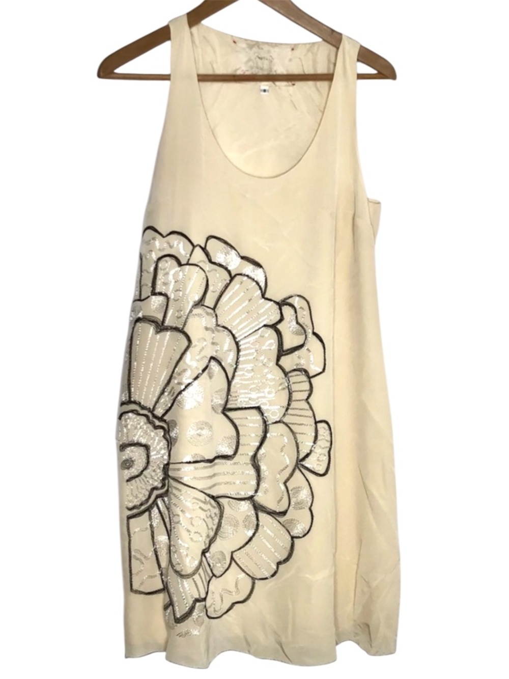 Johnny Was Silk Embroidered Dress S Cream Tank Sleeveless Scoop Neck Mini Flower